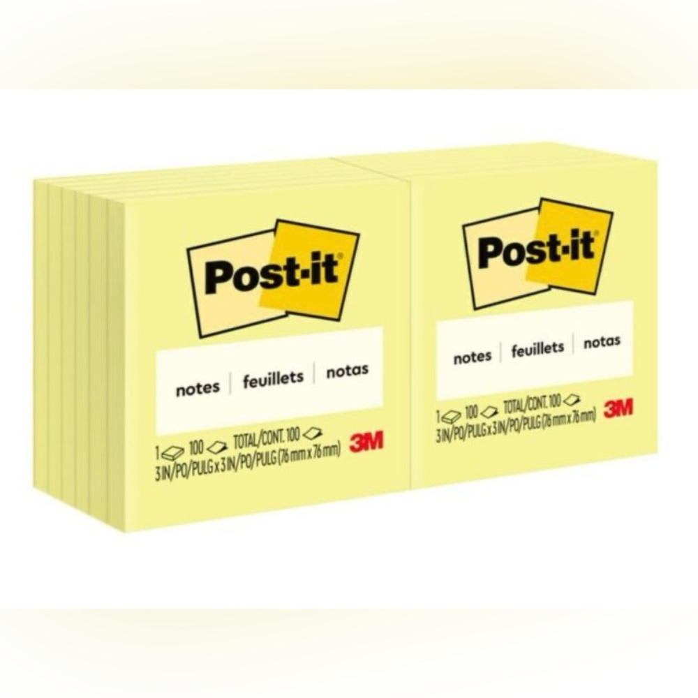 Post-it Notes, 12 Sticky Note Pads, 3 in. x 3 in., (Pack of 12), Yellow